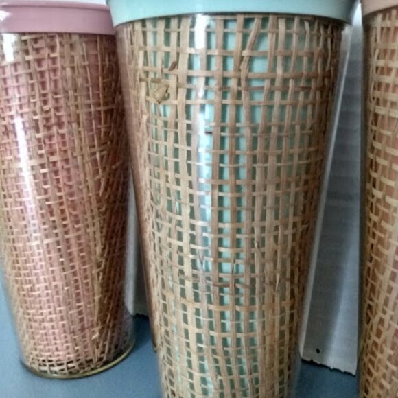 Set Of 4 Vintage Raffiawear Rattan Burlap Thermo-temp Tumblers SEE DESCRIPTION - Picture 5 of 9